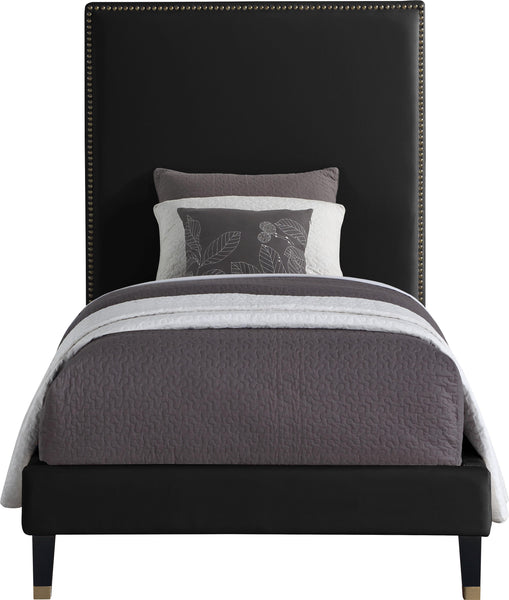 Harlie Black Velvet Twin Bed