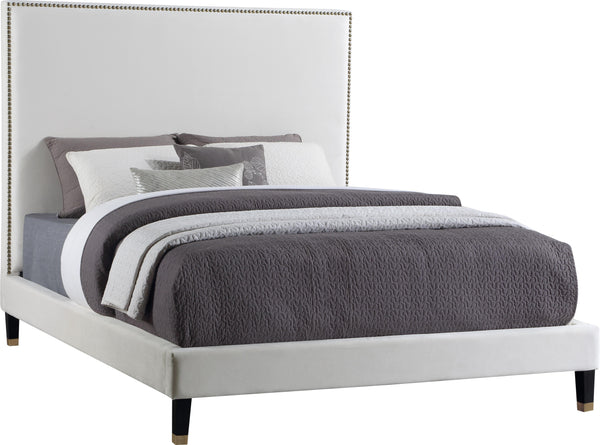 Harlie Cream Velvet Queen Bed