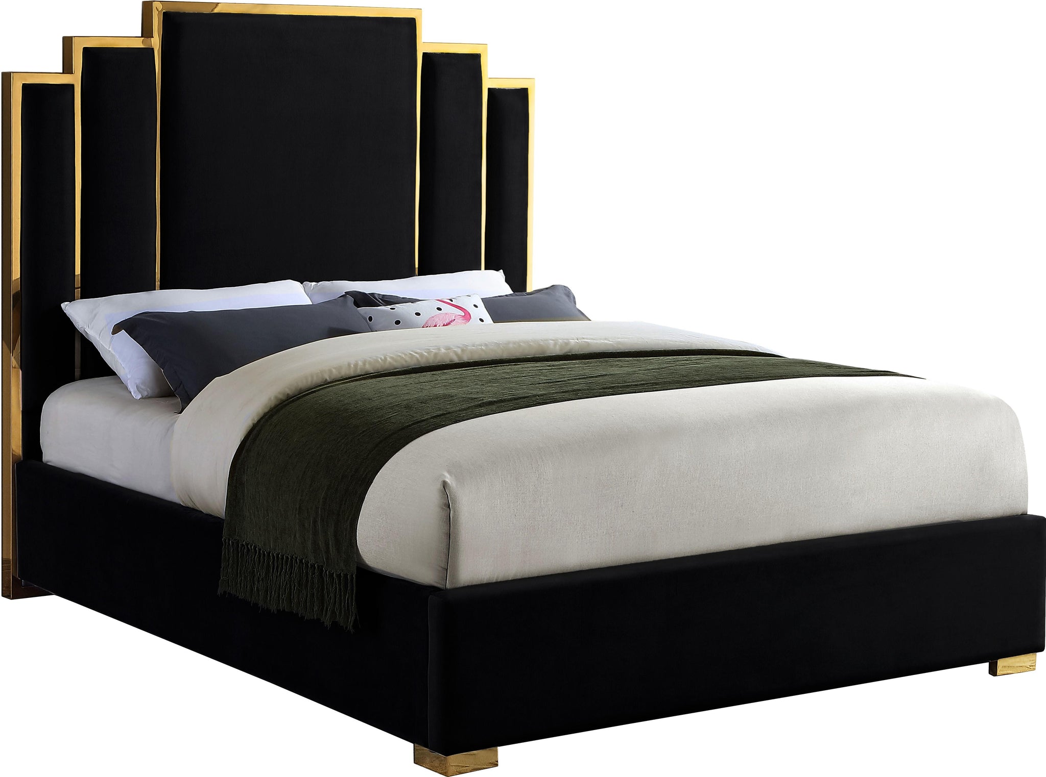 Hugo Black Velvet Queen Bed