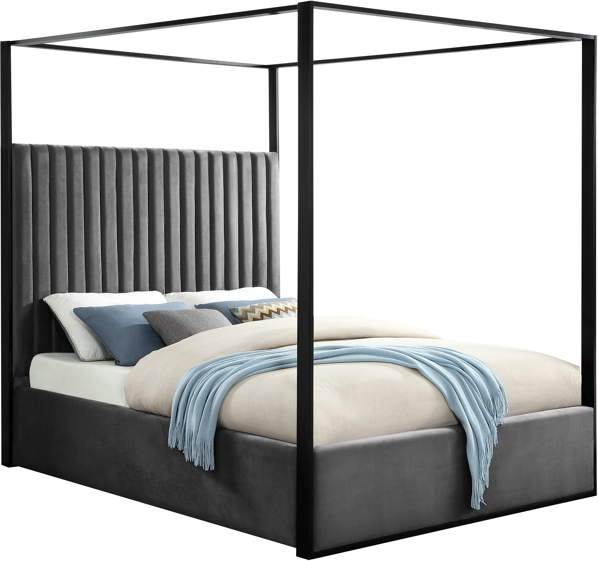 Jax Grey Velvet Queen Bed