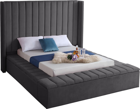 Kiki Grey Velvet Queen Bed (3 Boxes)
