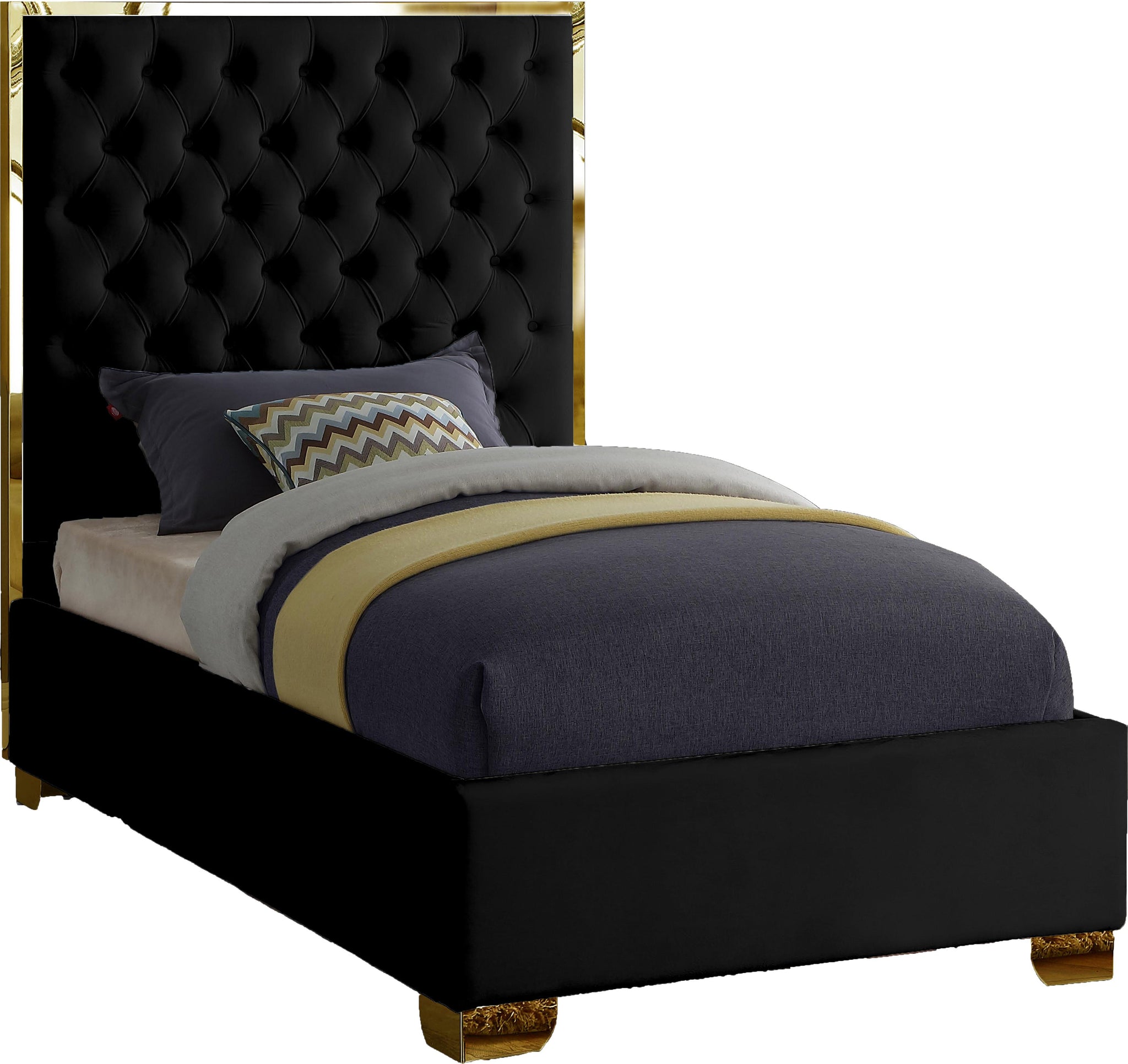 Lana Black Velvet Twin Bed