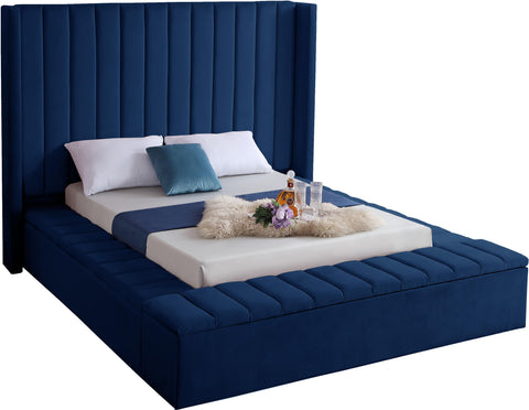 Kiki Navy Velvet Queen Bed (3 Boxes)