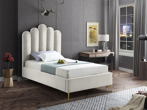 Lily Cream Velvet Twin Bed