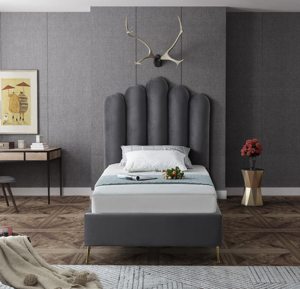 Lily Grey Velvet Twin Bed