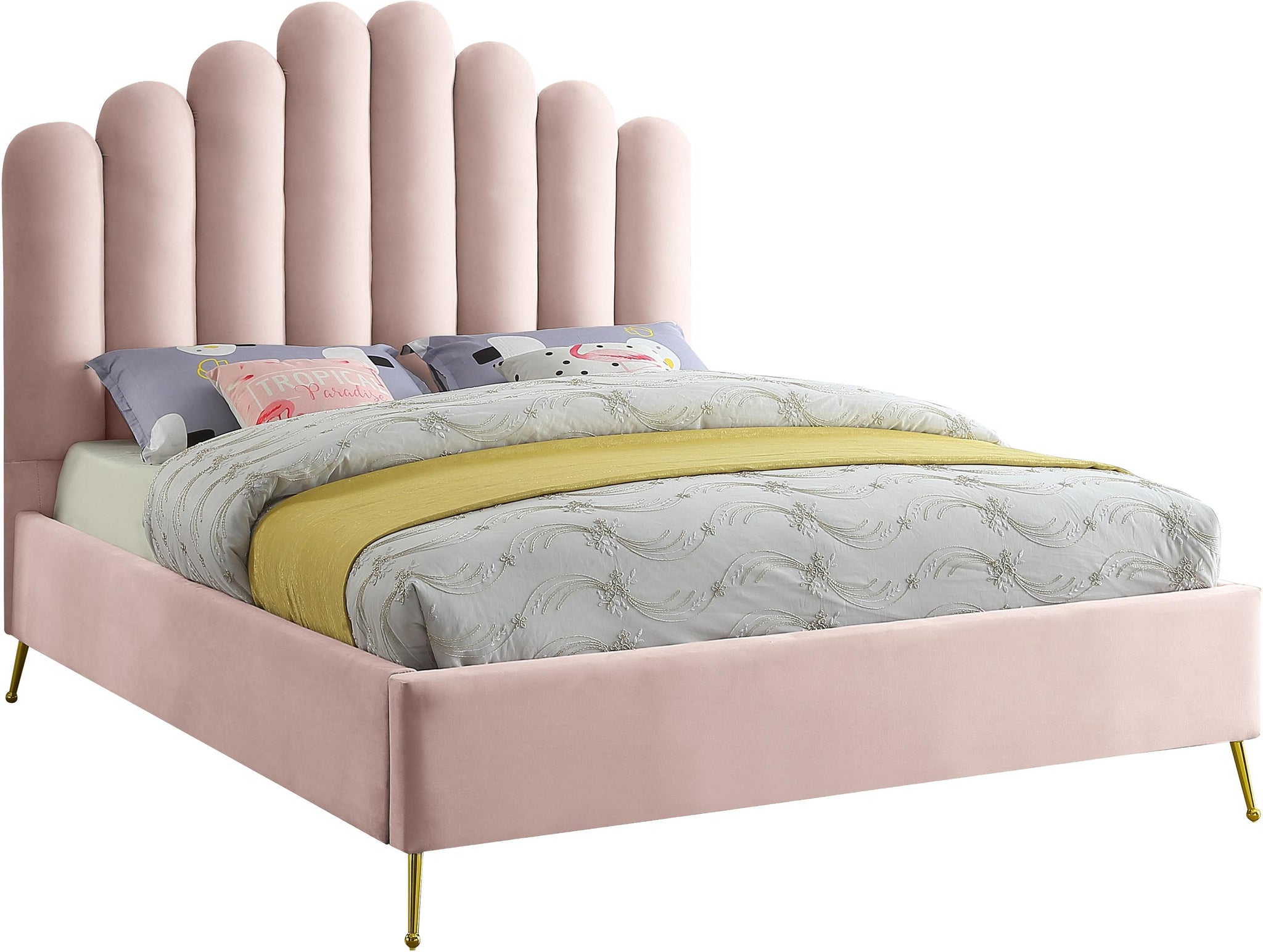 Lily Pink Velvet King Bed