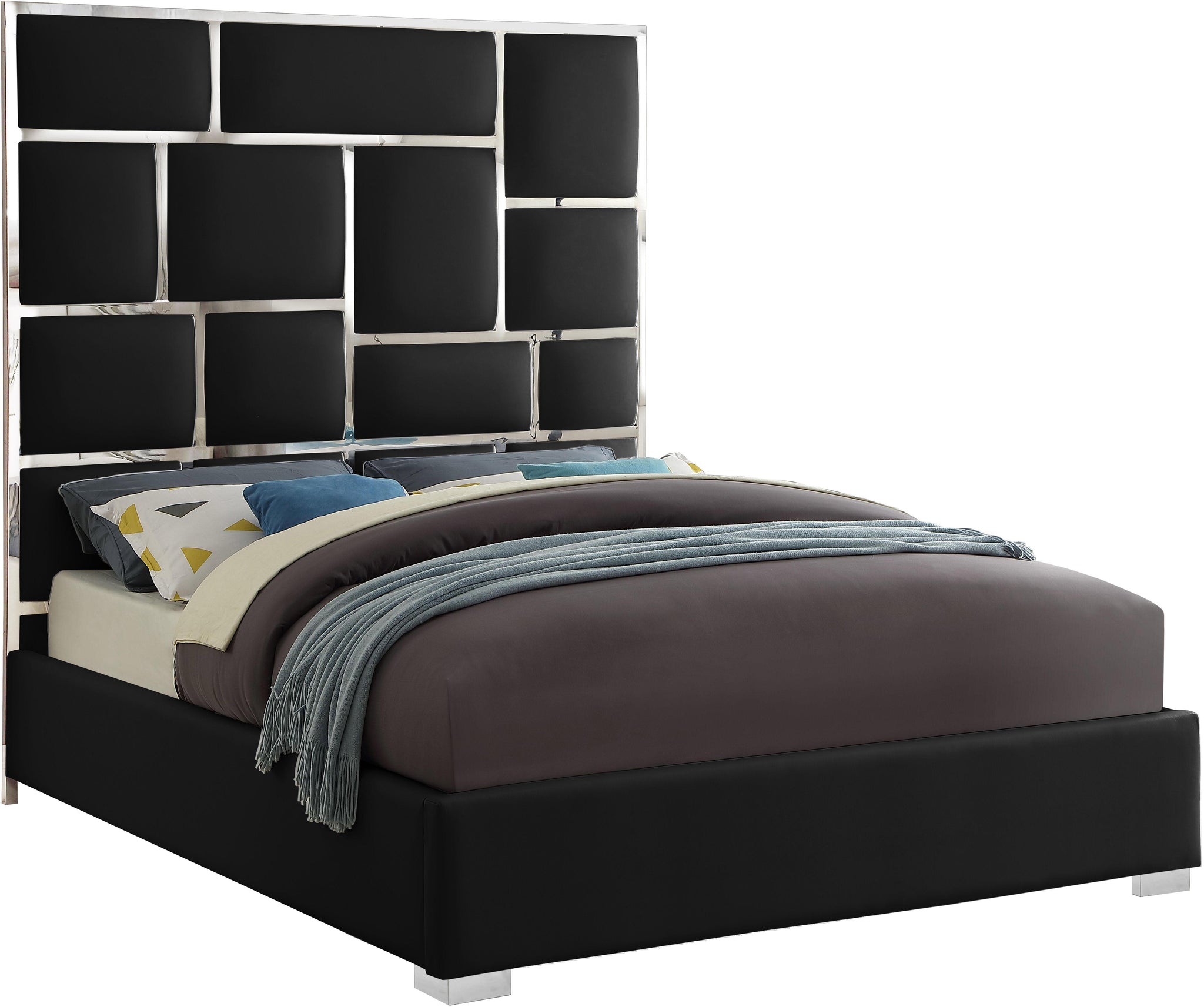 Milan Black Faux Leather Queen Bed