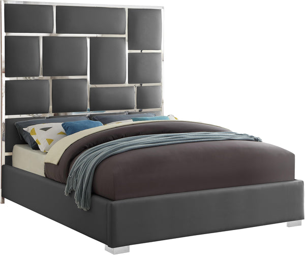 Milan Grey Faux Leather Queen Bed