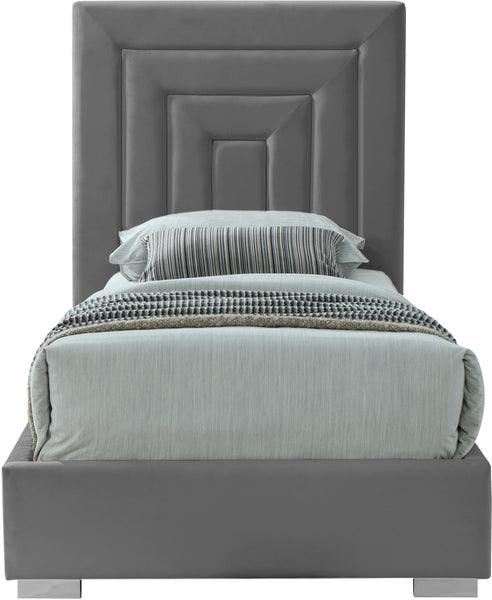 Nora Grey Velvet Twin Bed