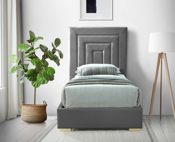 Nora Grey Velvet Twin Bed