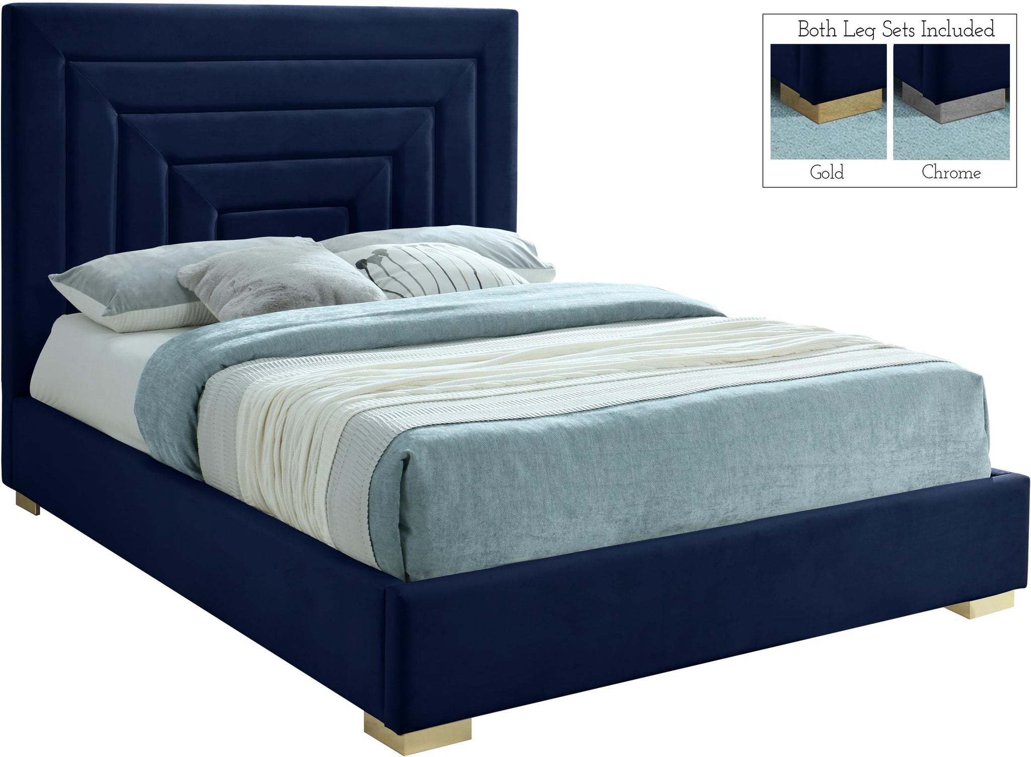 Nora Navy Velvet Full Bed image