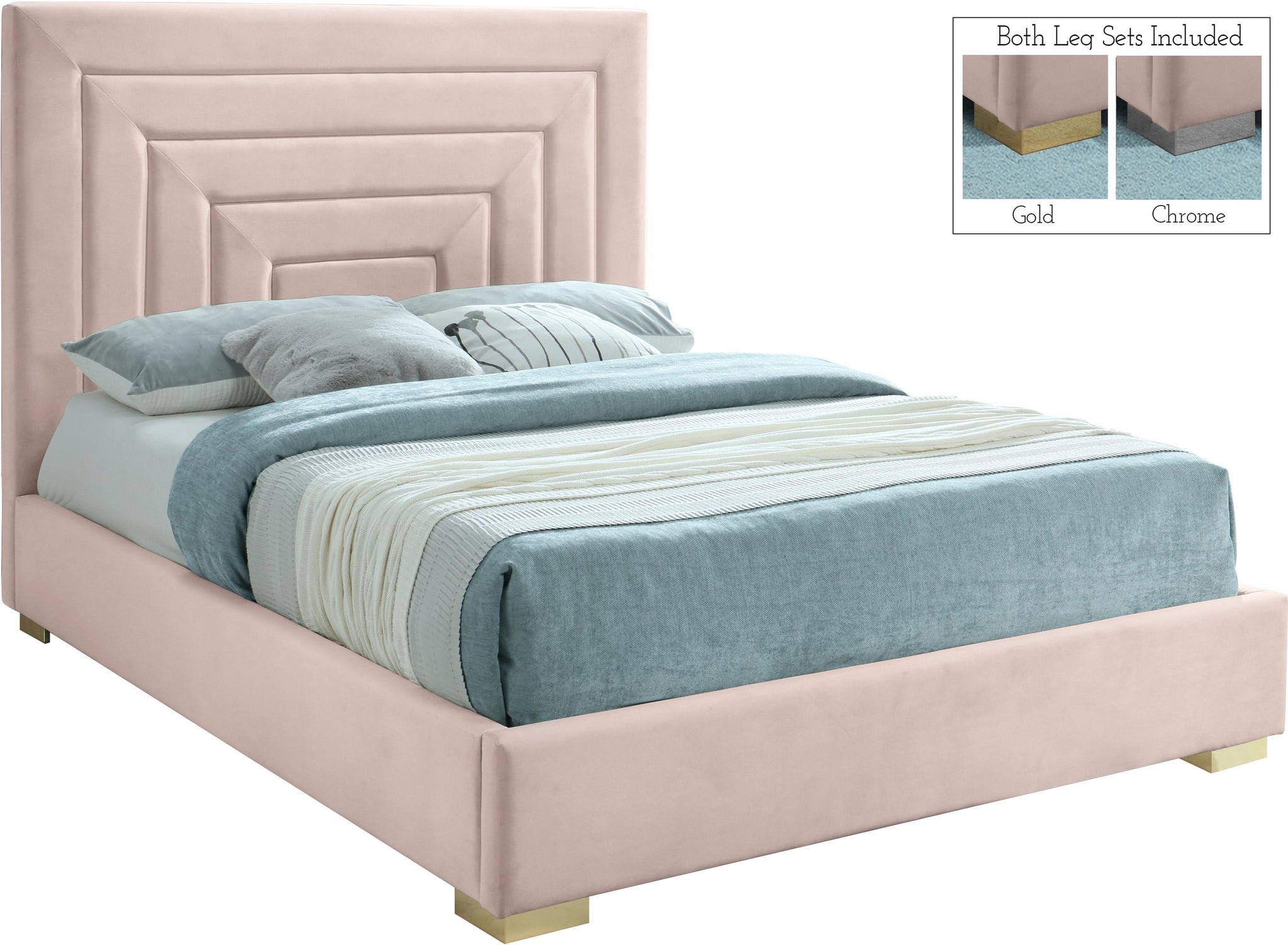Nora Pink Velvet Queen Bed