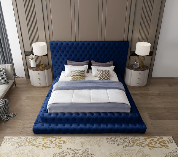 Revel Navy Velvet Queen Bed (3 Boxes)