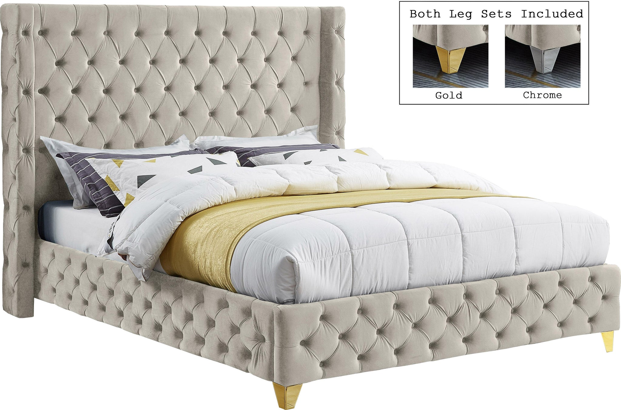 Savan Cream Velvet Full Bed image