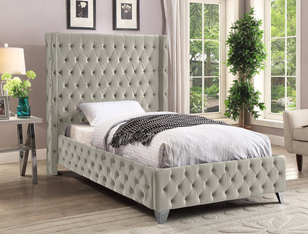 Savan Cream Velvet Twin Bed