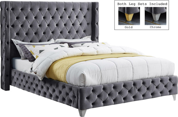 Savan Grey Velvet Full Bed