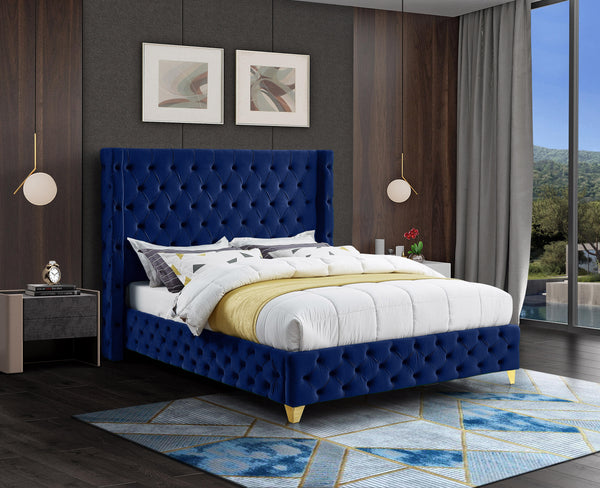 Savan Navy Velvet Full Bed