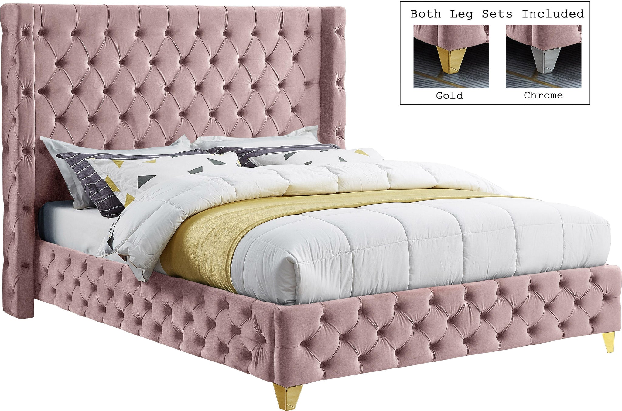Savan Pink Velvet King Bed