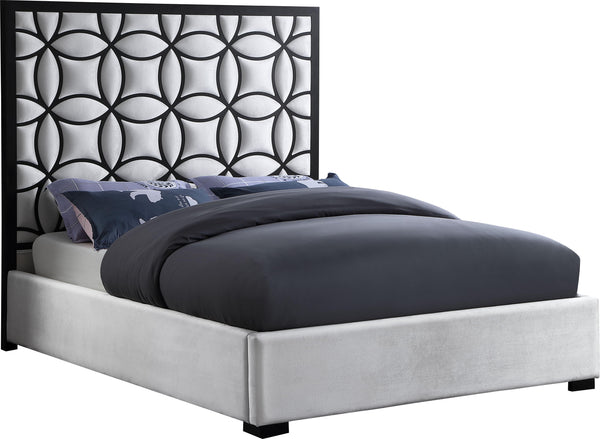 Taj White Velvet Queen Bed