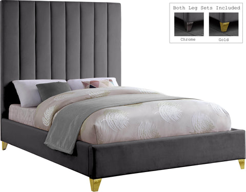 Via Grey Velvet Queen Bed image