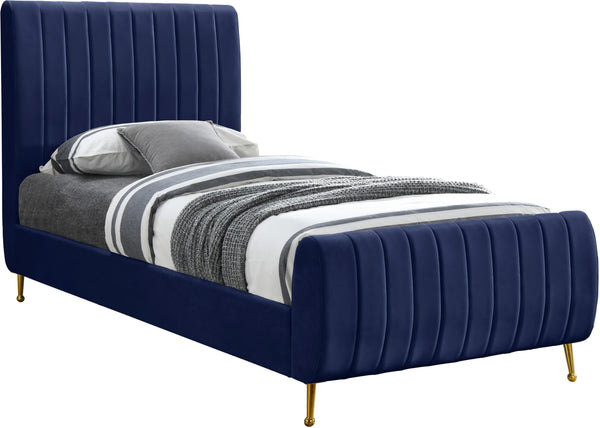 Zara Navy Velvet Twin Bed (3 Boxes) image