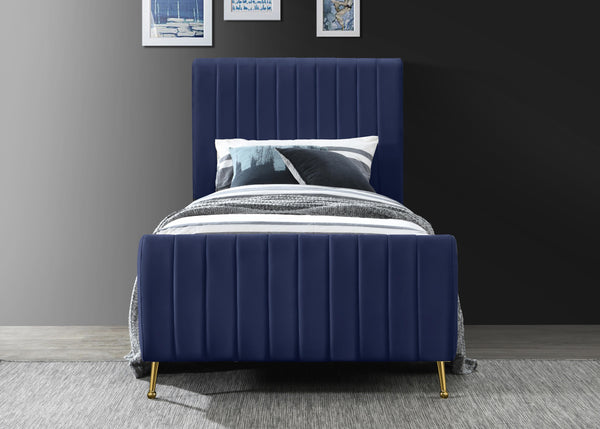 Zara Navy Velvet Twin Bed (3 Boxes)