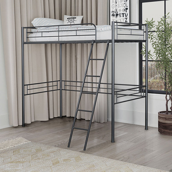 Myles Twin Loft Bed White, Silver & Black