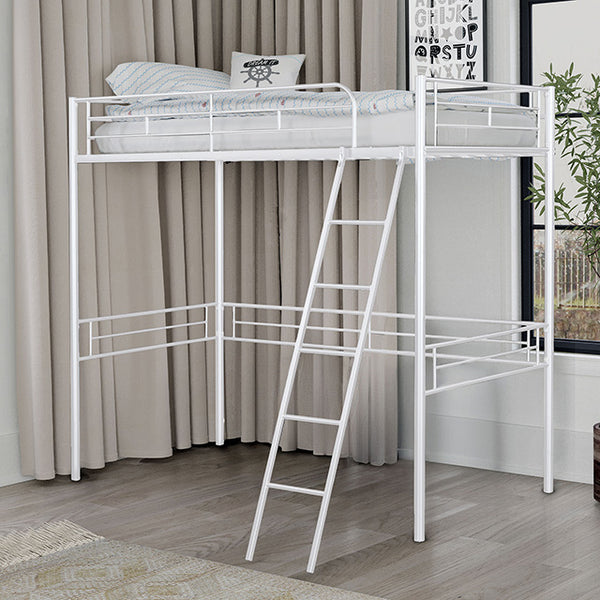 Myles Twin Loft Bed White, Silver & Black