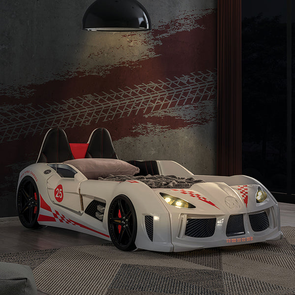 Trackster Bed White, Red,, Black, & Blue